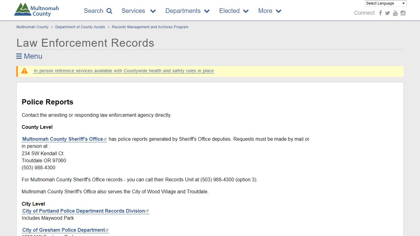 Law Enforcement Records | Multnomah County